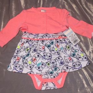 NWT Baby Girl 0-3M Cat Dress And Sweater Set